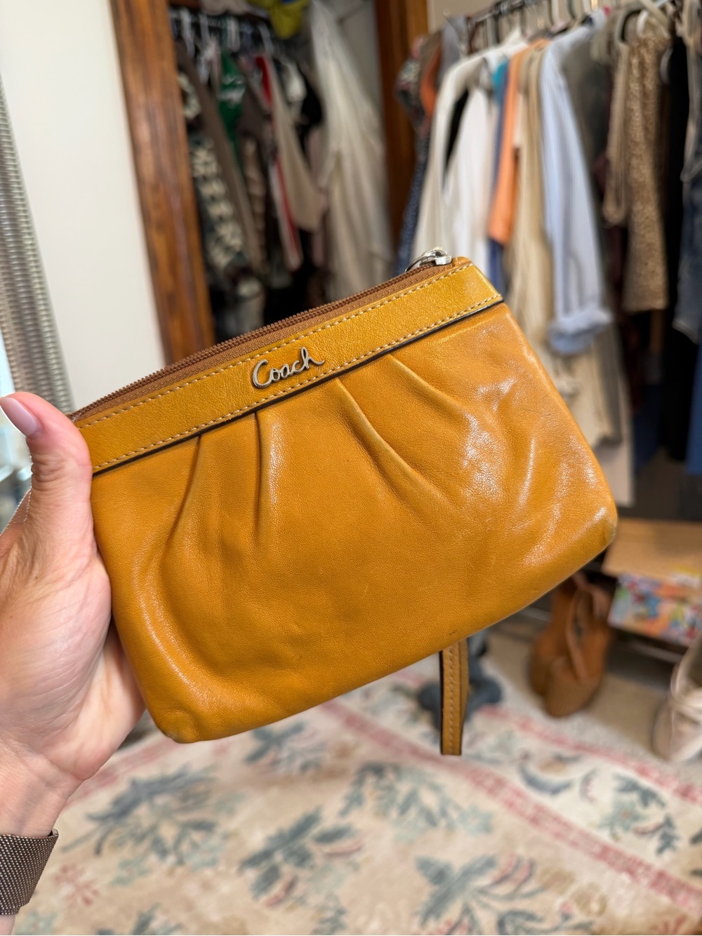 Coach Mustard Leather Wristlet Clutch